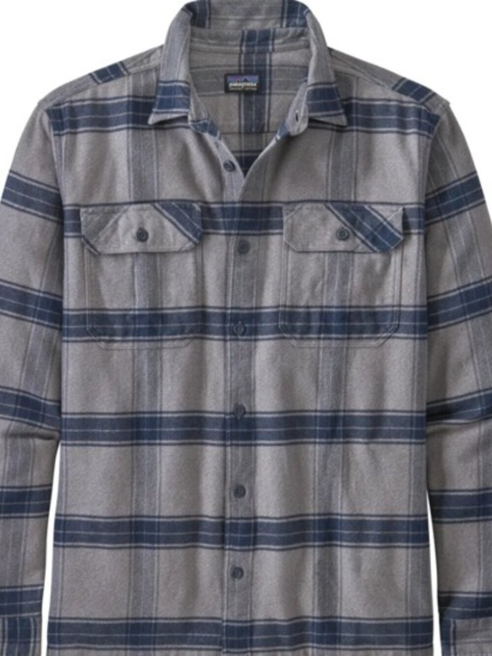 Mens Patagonia Gray and Blue Plaid Fjord Flannel Shirt Size Medium